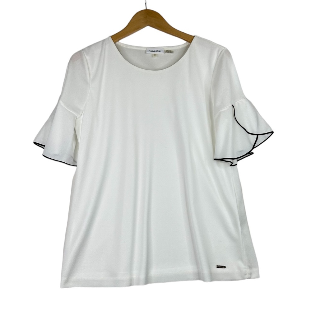 Calvin Klein Bell Sleeve Scoop Neck White Blouse Size Medium